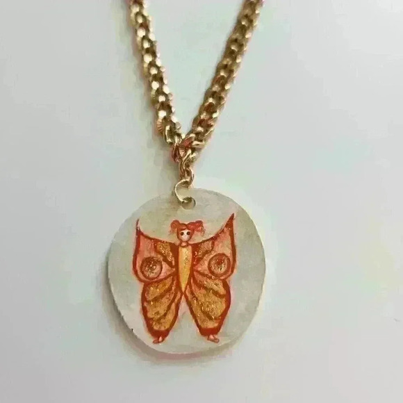 Cute butterfly girl pendant on a gold chain necklace ✦ unique handmade jewelry ✦ - Picture 6 of 12